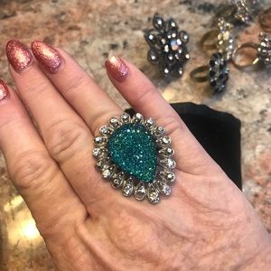 Blue Ring large statement ring lots of bling